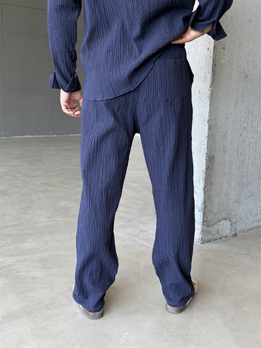 Lacivert Gofre Pamuk Pantalon SNZ 1349