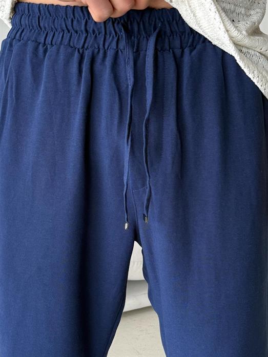 Lacivert Ham Keten Bol Bağcıklı Pantalon LNS 23115