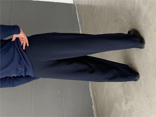 Lacivert İnce Detay Çizgili Baggy Kumaş Pantalon SNZ 1471