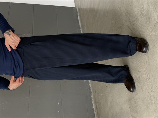 Lacivert İnce Detay Çizgili Baggy Kumaş Pantalon SNZ 1471