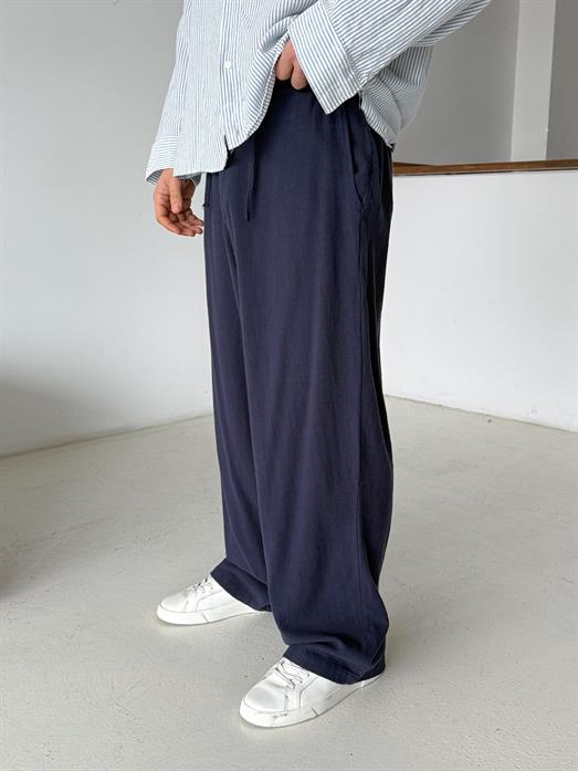 Lacivert Keten Baggy Yarı Lastikli Pantalon PNC 4060