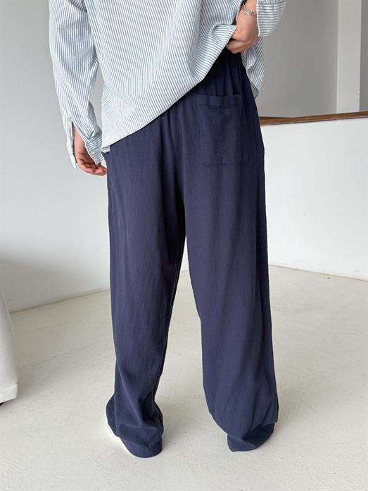 Lacivert Keten Baggy Yarı Lastikli Pantalon PNC 4060