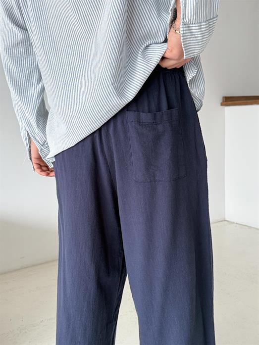 Lacivert Keten Baggy Yarı Lastikli Pantalon PNC 4060