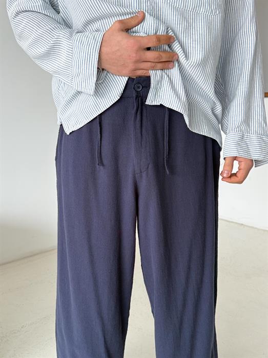 Lacivert Keten Baggy Yarı Lastikli Pantalon PNC 4060