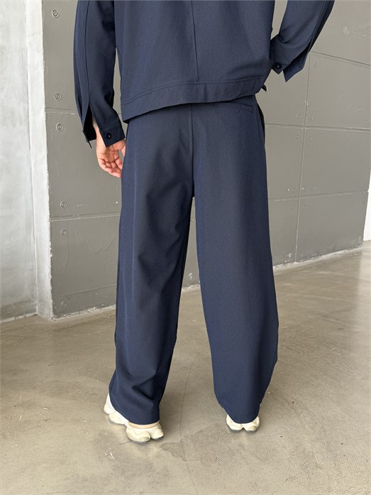 Lacivert Kore Kalıp Çizgili Bol Pantalon SNZ 1445