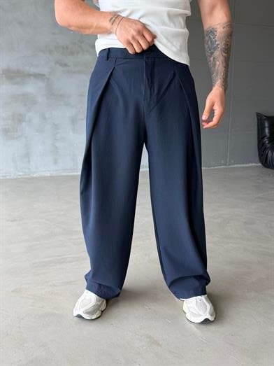 Lacivert Kore Kalıp Çizgili Kumaş Pantalon SNZ 1455