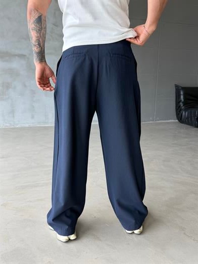 Lacivert Kore Kalıp Çizgili Kumaş Pantalon SNZ 1455