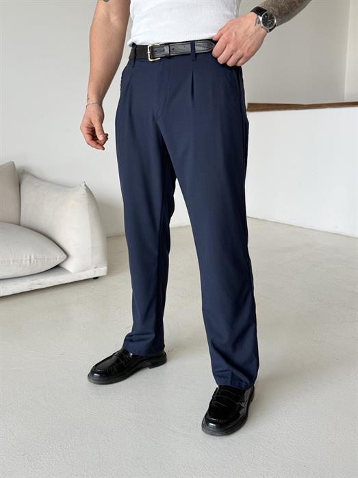 Lacivert Lastikli Baggy Kumaş Pantalon SC