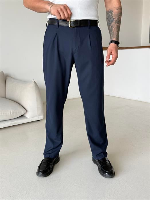 Lacivert Lastikli Baggy Kumaş Pantalon SC
