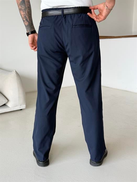 Lacivert Lastikli Baggy Kumaş Pantalon SC