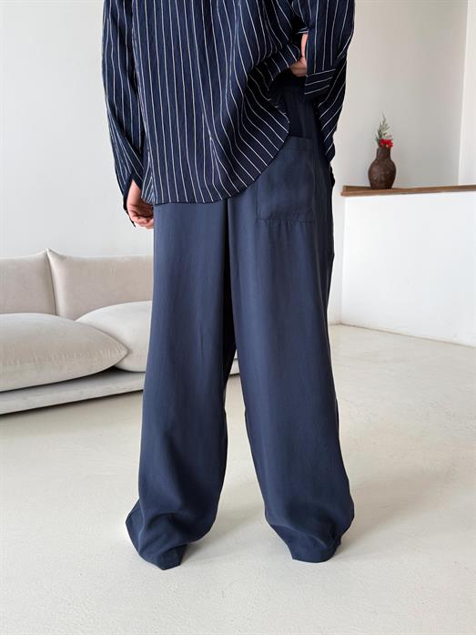 Lacivert Modal Yarım Lastikli Baggy Pantalon PNC 4066