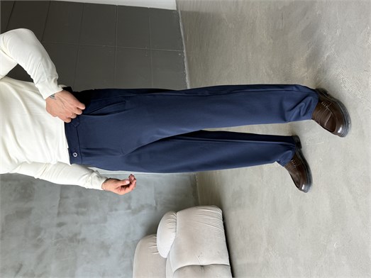 Lacivert Tokalı Baggy Kumaş Pantalon SNZ 5104