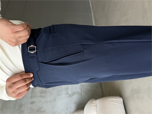 Lacivert Tokalı Baggy Kumaş Pantalon SNZ 5104