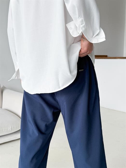 Lacivert Viskon Baggy Kumaş Pantalon PLZ