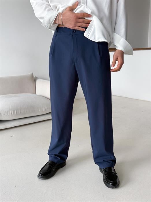 Lacivert Viskon Baggy Kumaş Pantalon PLZ