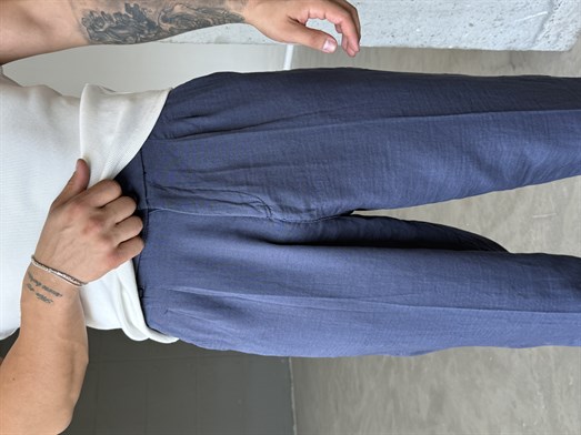 Lacivert Yumuşak Doku Keten Pantalon SNZ 1421