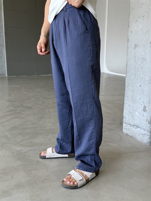 Lacivert Yumuşak Doku Keten Pantalon SNZ 1421