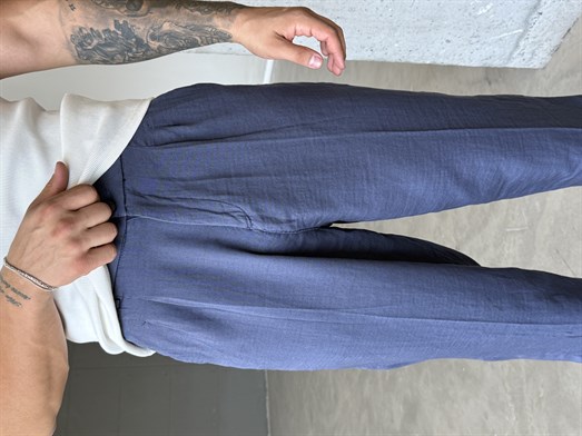 Lacivert Yumuşak Doku Keten Pantalon SNZ 1421