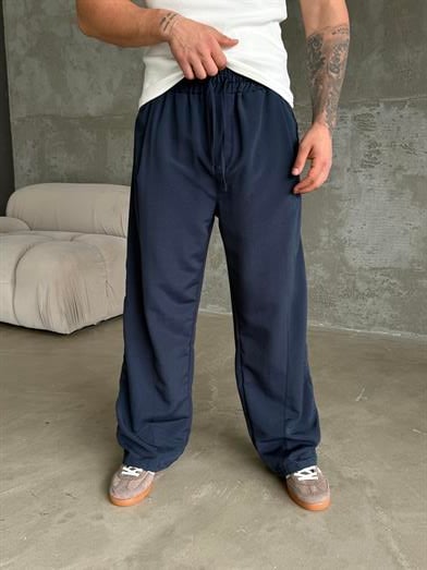 Lacivert Yumuşak Ham Keten Super Baggy Pantalon 40229 BRR