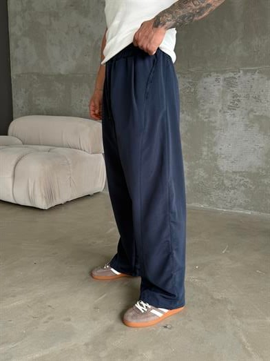 Lacivert Yumuşak Ham Keten Super Baggy Pantalon 40229 BRR