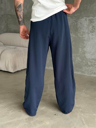 Lacivert Yumuşak Ham Keten Super Baggy Pantalon 40229 BRR