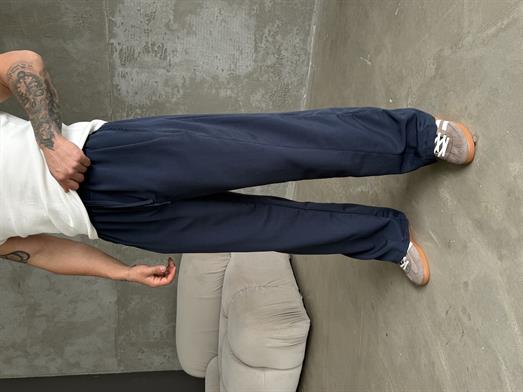 Lacivert Yumuşak Ham Keten Super Baggy Pantalon 40229 BRR