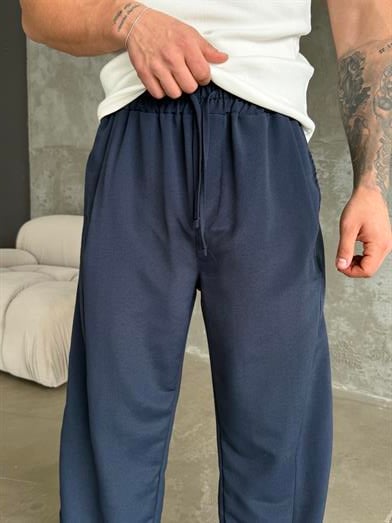 Lacivert Yumuşak Ham Keten Super Baggy Pantalon 40229 BRR