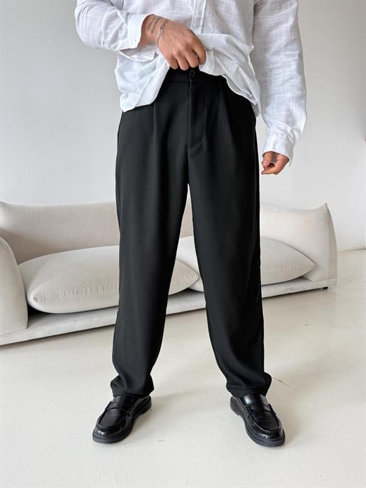 Siyah Balık Sırtı Arka Lastikli Dokuma Pantalon PLZ 26409