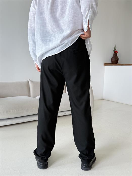 Siyah Balık Sırtı Arka Lastikli Dokuma Pantalon PLZ 26409