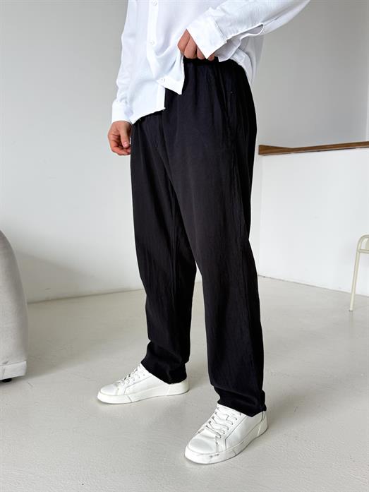 Siyah Bel Lastikli Keten Pantalon TK