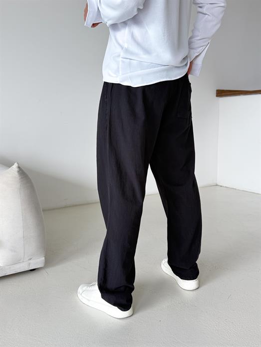 Siyah Bel Lastikli Keten Pantalon TK