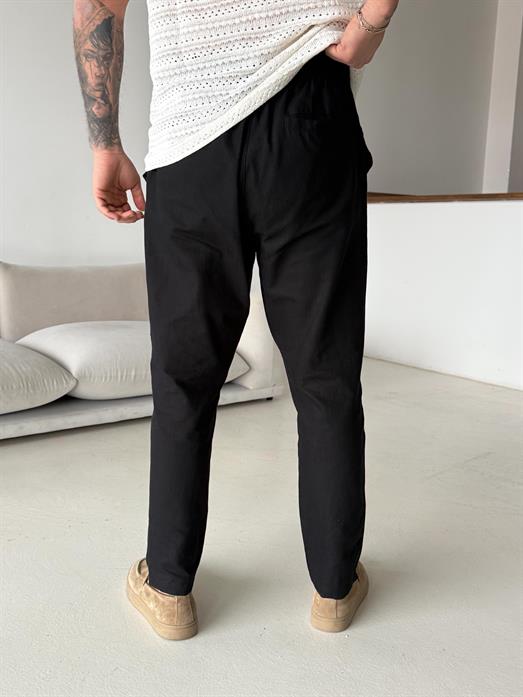 Siyah Çizgi Keten Bağcıklı Pantalon LNS 23124