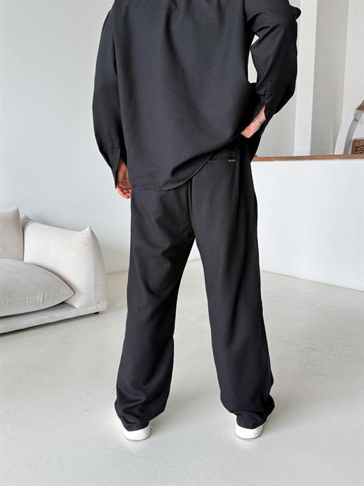Siyah Dokuma Keten Baggy Pantalon PLZ