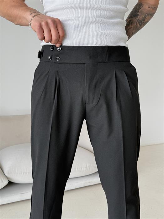 Siyah Dört Düğmeli Tokalı Regular Fit Kumaş Pantalon SC