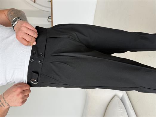 Siyah Dört Düğmeli Tokalı Regular Fit Kumaş Pantalon SC