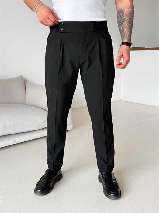 Siyah Dört Düğmeli Tokalı Regular Fit Kumaş Pantalon SC