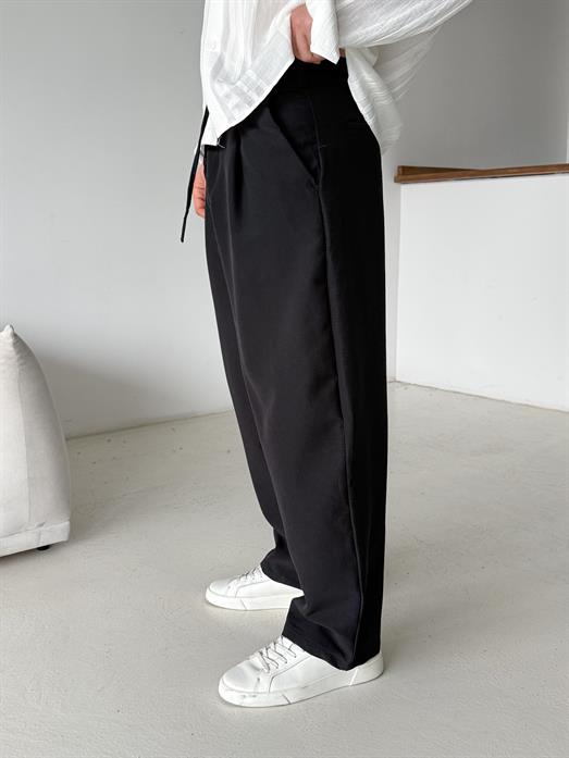 Siyah Double Balon Kalıp Yarım Lastik Pantalon PNC 4068