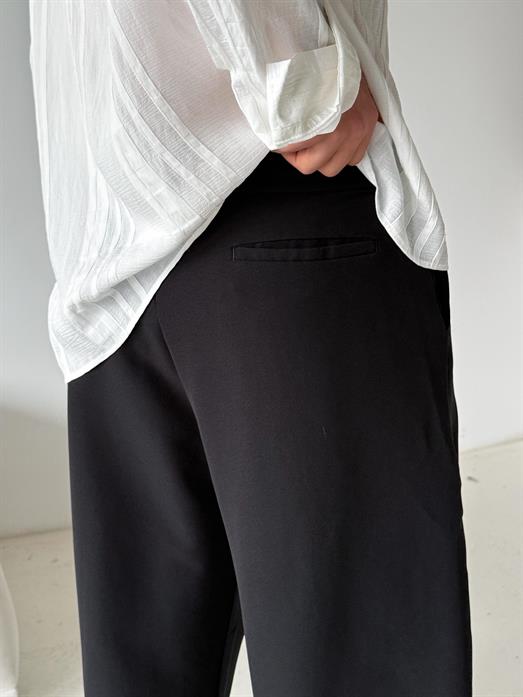 Siyah Double Balon Kalıp Yarım Lastik Pantalon PNC 4068