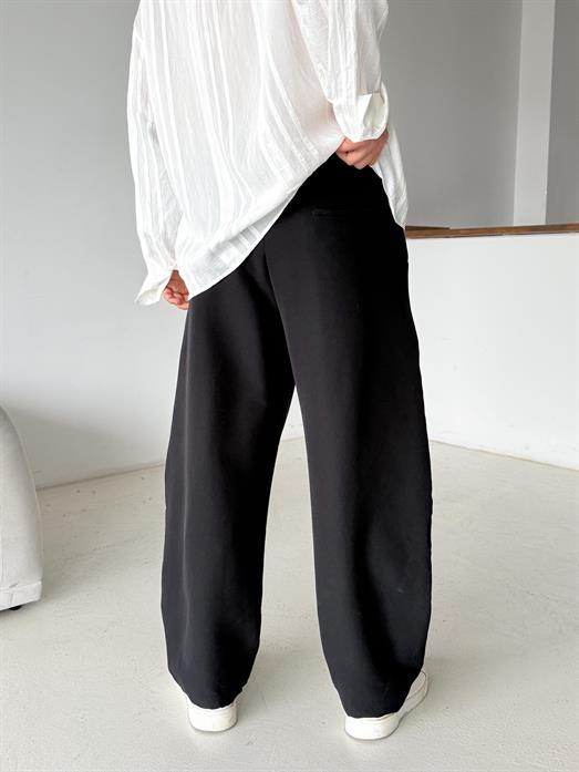 Siyah Double Balon Kalıp Yarım Lastik Pantalon PNC 4068
