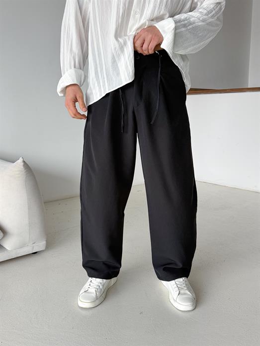 Siyah Double Balon Kalıp Yarım Lastik Pantalon PNC 4068
