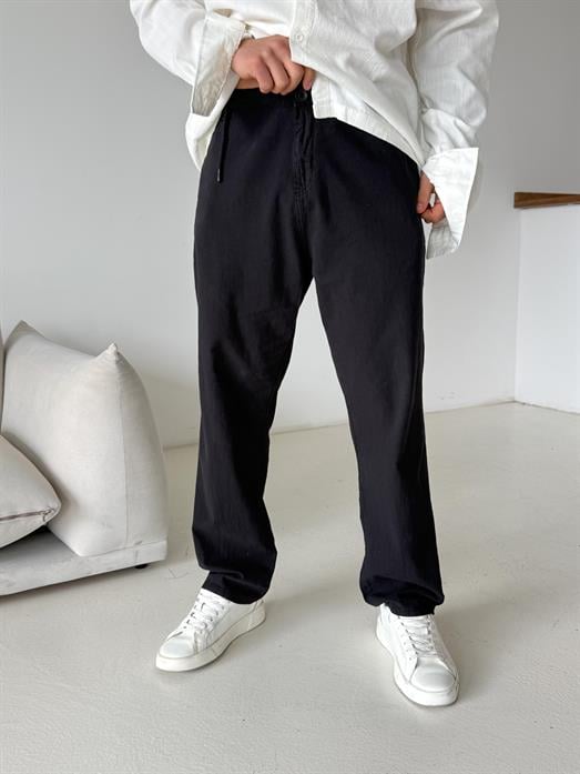 Siyah Düğmeli Ham Keten Pantalon TK