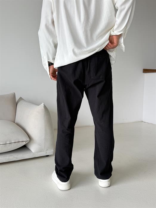 Siyah Düğmeli Ham Keten Pantalon TK
