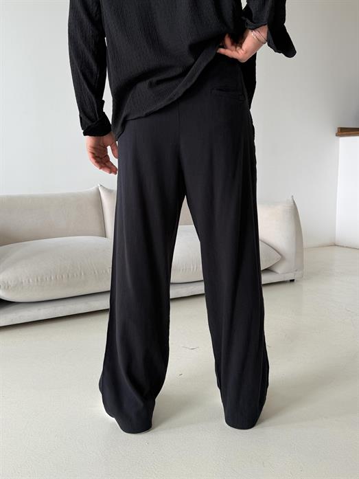 Siyah Fresh Yıkamalı Keten Pantalon JJ Y116