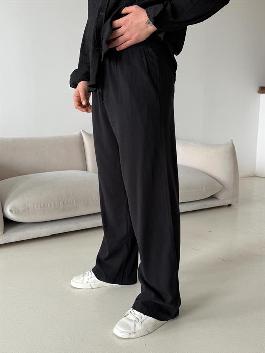 Siyah Fresh Yıkamalı Keten Pantalon JJ Y116