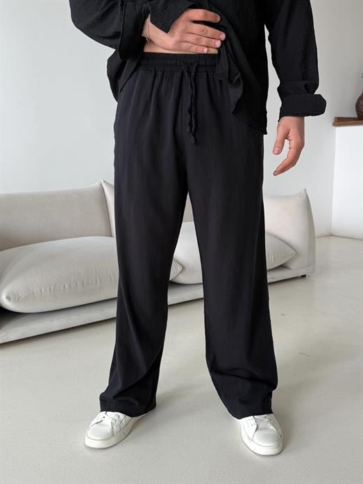 Siyah Fresh Yıkamalı Keten Pantalon JJ Y116