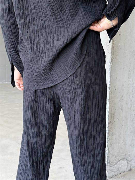 Siyah Gofre Pamuk Pantalon SNZ 1349