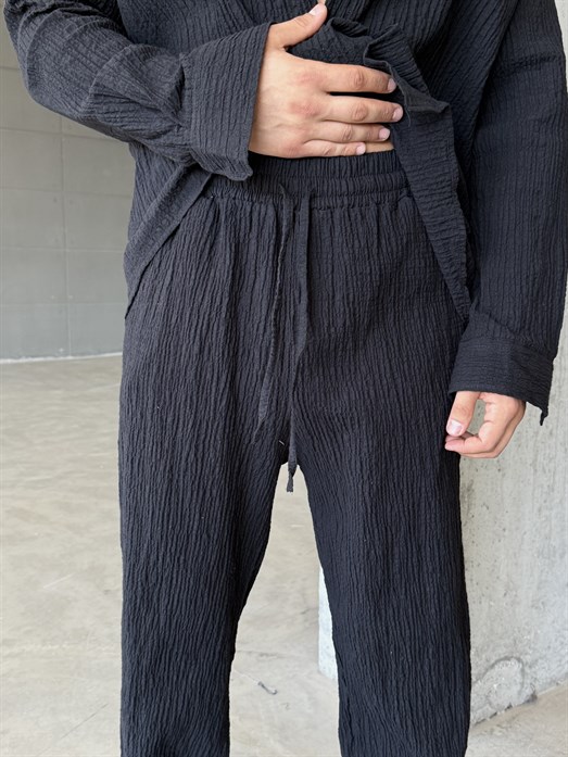 Siyah Gofre Pamuk Pantalon SNZ 1349