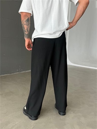 Siyah İnce Detay Çizgili Baggy Kumaş Pantalon SNZ 1471