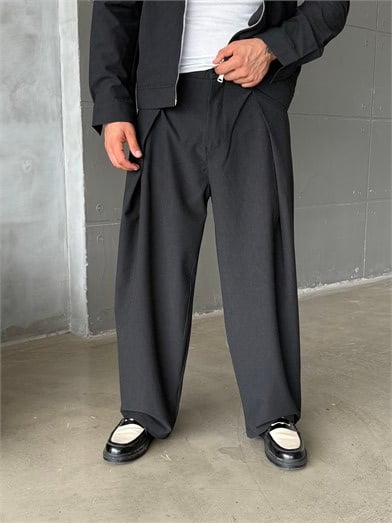 Siyah Kore Kalıp Çizgili Bol Pantalon SNZ 1445