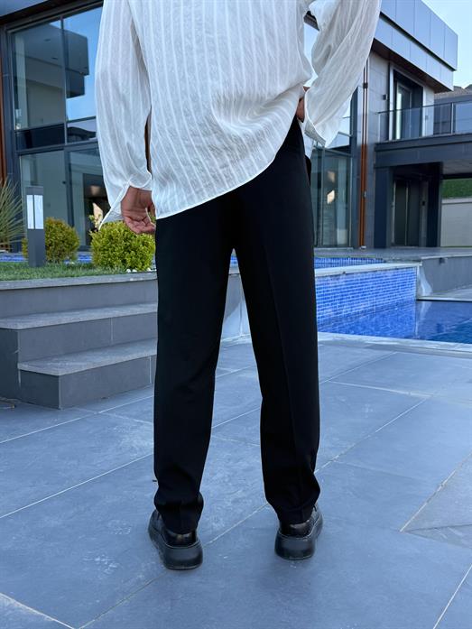 Siyah Lastikli Bağcıklı Pamuk Bezayağı Regular Fit Kumaş Pant snz 1265